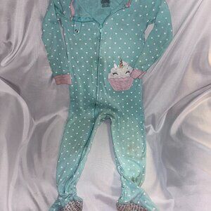 Carter's Footie Pajamas Light Blue with Polka Dots and Unicorn. Girls Size 3T